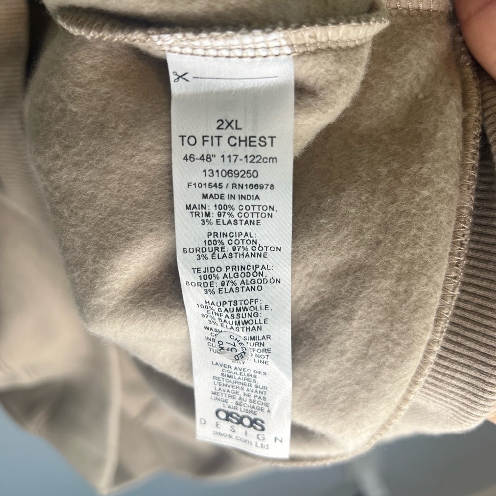 ASOS Crew Neck Long Sleeve Sweatshirt Beige Sz 2XL Basic Normcore Simple Thick - Picture 8 of 9
